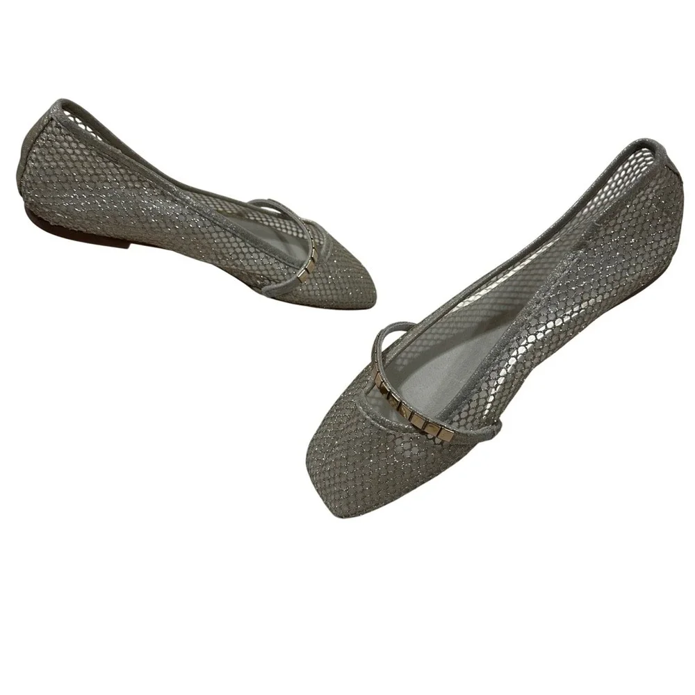 Sanctuary Cindy Gold Mesh Mary Jane‎ Ballet Flats Square Toe Womens 7M